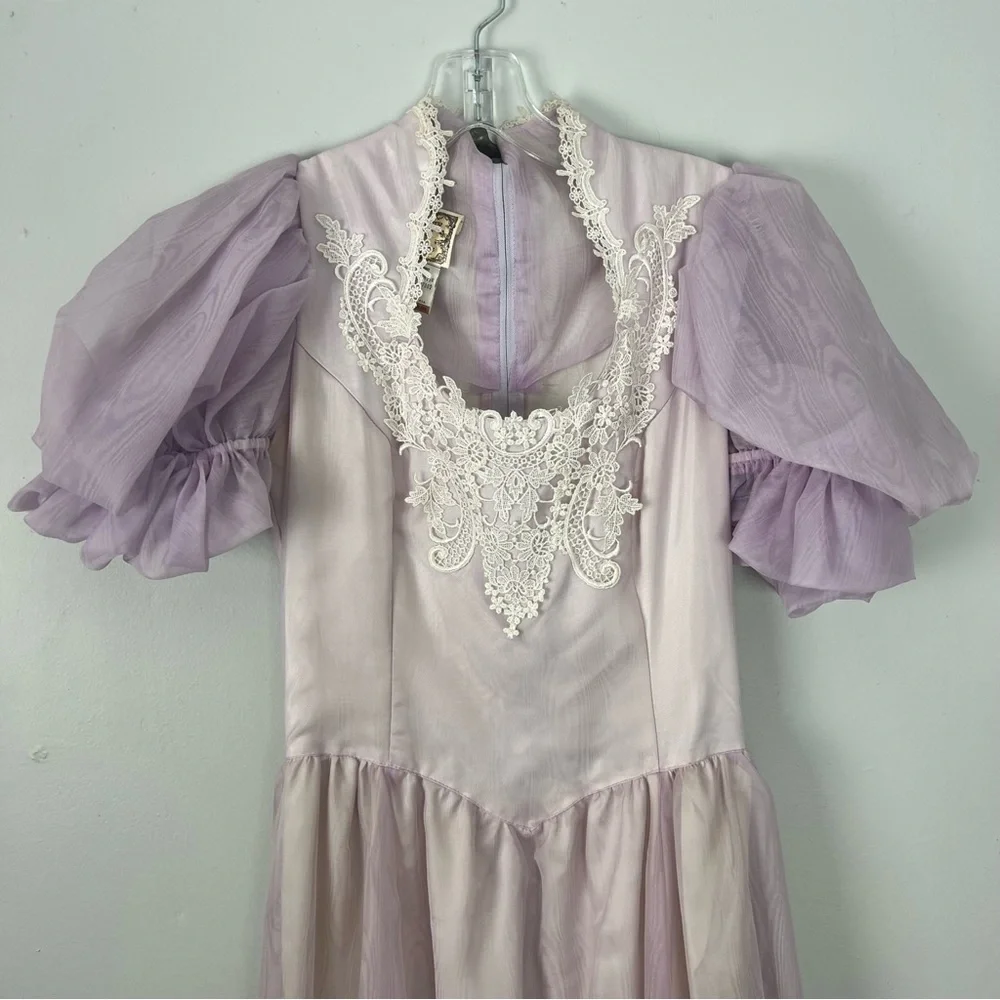 Gunne Sax Lilac 70s Dress Lace Ruffles - Picture 3 of 14